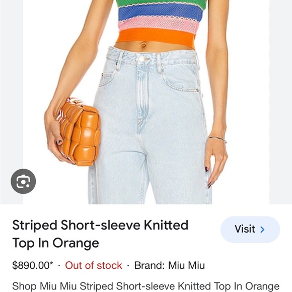 $890 Sold Out Miu Miu striped short sleeve knit top rainbow 38 S XS M cropped - Picture 2 of 4
